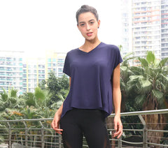 Summer V-Neck Sports T-Shirt with Open Back for Women