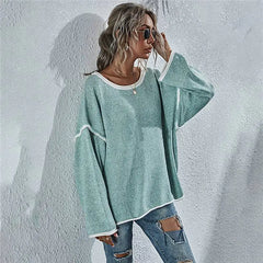 Casual Round Neck Long-sleeved Sweater Top in Solid Colors